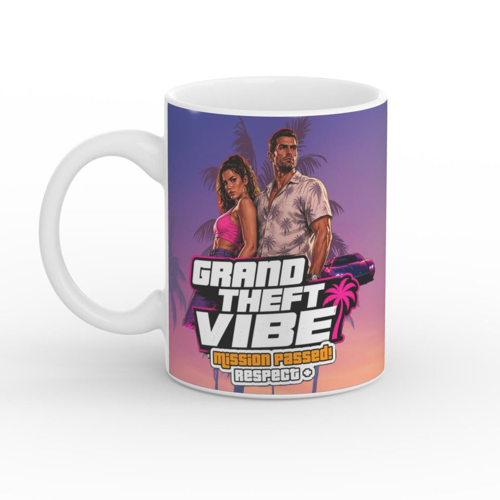 White Glossy Mug - Grand Theft Vibe - Jason & Lucia