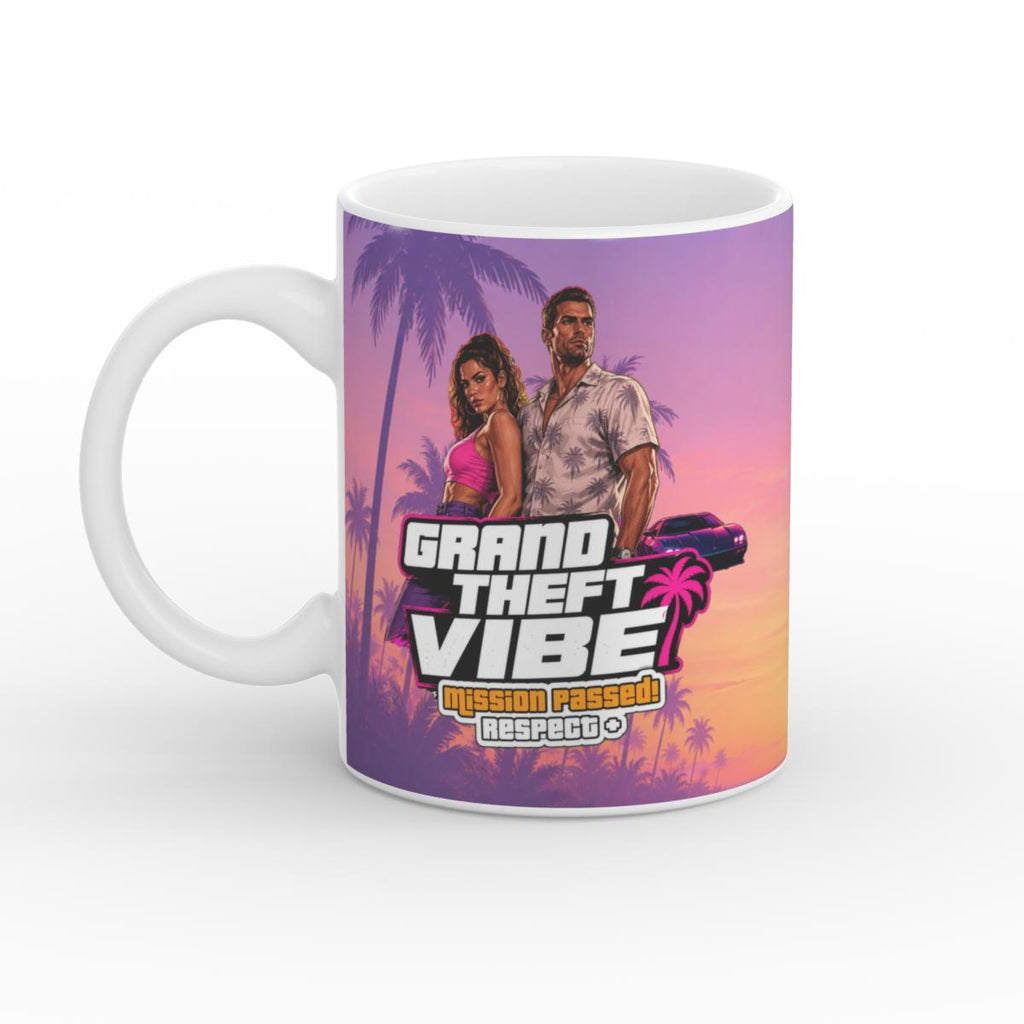 White Glossy Mug - Grand Theft Vibe - Jason & Lucia