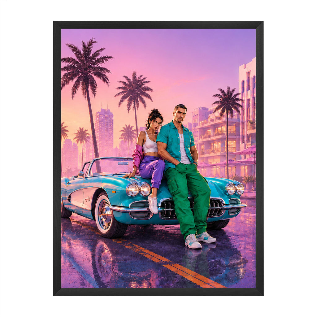 Lucia & Jason Vice City Style Wooden Framed Premium Semi-Glossy Poster
