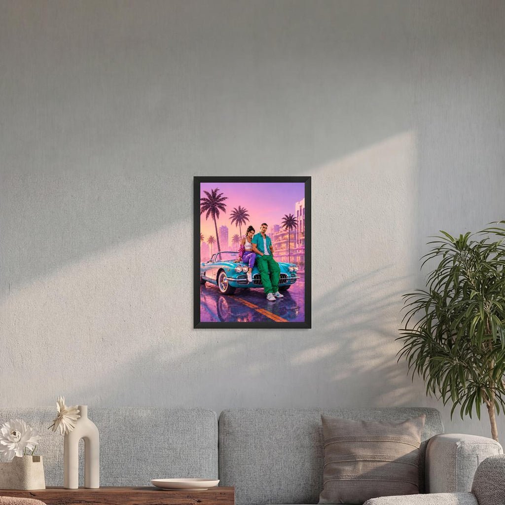 Lucia & Jason Vice City Style Wooden Framed Premium Semi-Glossy Poster