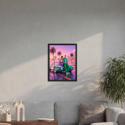 Lucia & Jason Vice City Style Wooden Framed Premium Semi-Glossy Poster